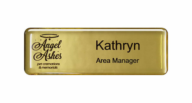 polished gold name badge